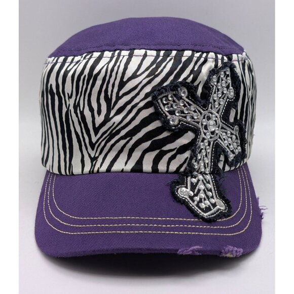 KBETHOS Womens Military Cadet Cap Distressed Strap Back Jesus Cross Bling Hat - Picture 2 of 5